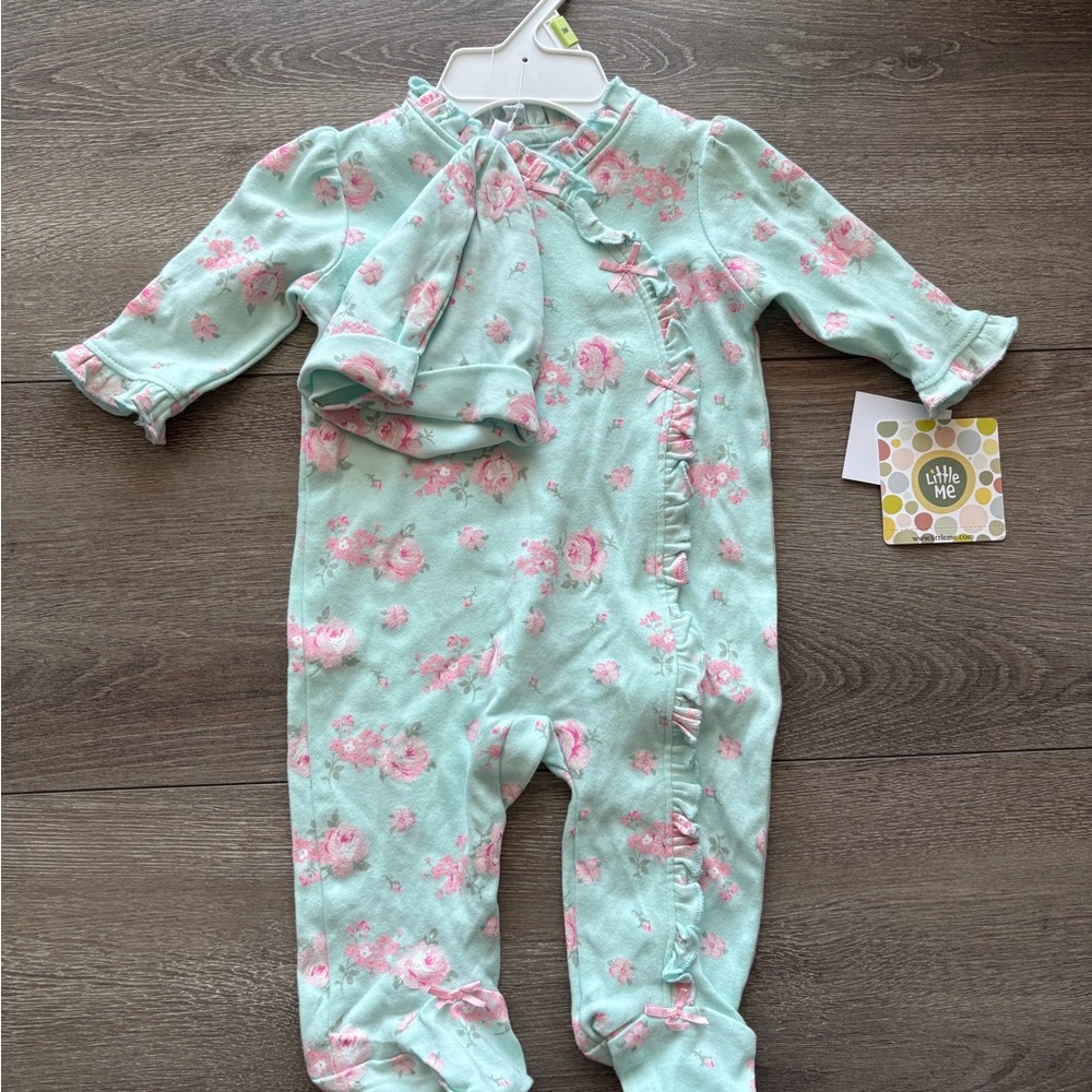 Little Me Floral Mint Green Baby One Piece Sleeper // NWT // 3 months